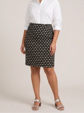 Talbots Butterfly Skirt Jacquard Black Ivory Lined Size 14 VGUC